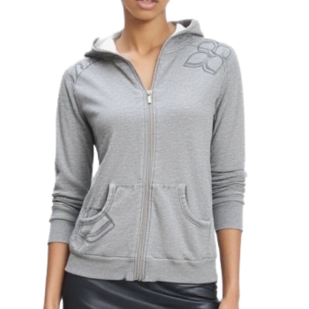 BCBGMaxAzria Gray Hoodie with Floral designs with Scripted Back Message Size M